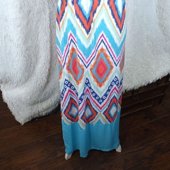 JUST ME TURQUOISE PINK, ORANGE, WHITE, & BLUE MAXI DRESS SZ.S EUC - Picture 4 of 9